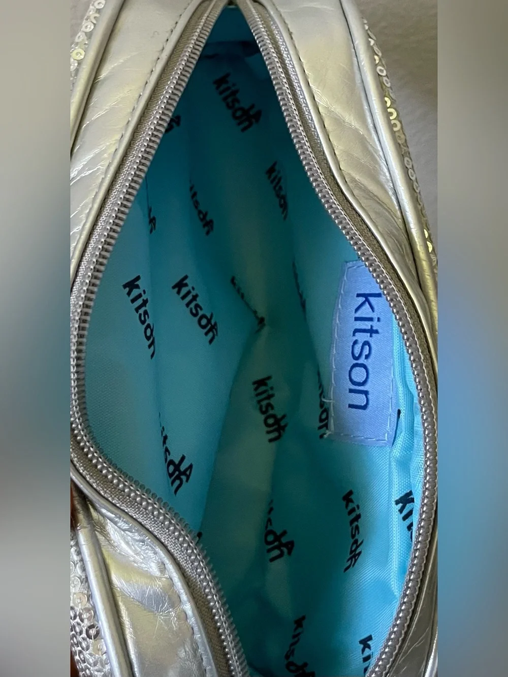 kitson Silver Sequin Kids Accessory Pouch with Star Logo